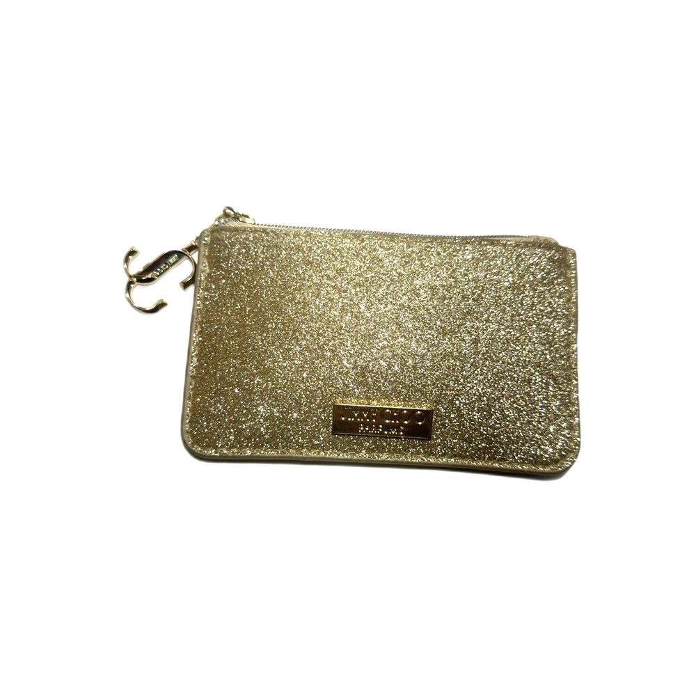 Jimmy Choo Parfums Gold Glitter Coin Purse Credit Card Pouch NWOT 5in x 3in